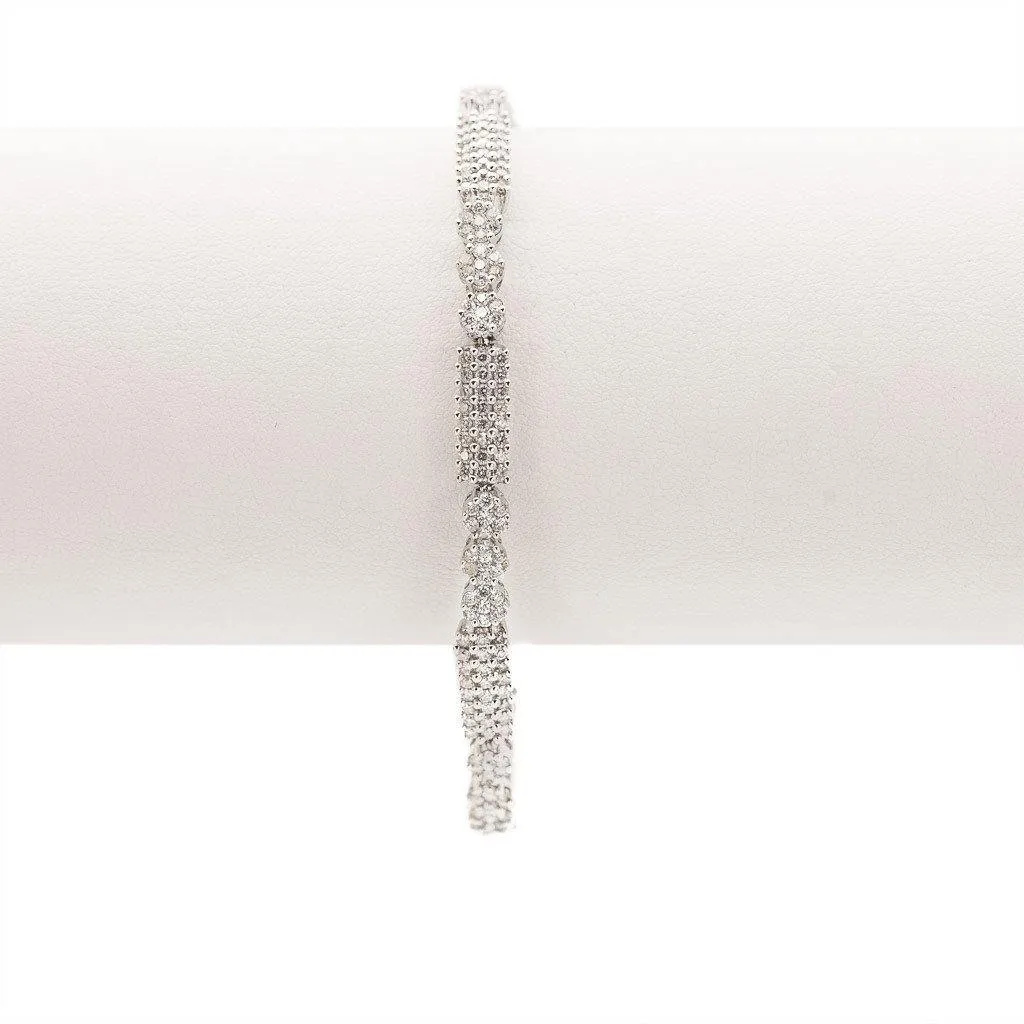 4.03CT Diamond Modern Tennis Bracelet Set in 18K White Gold W/ Fold Over Closure