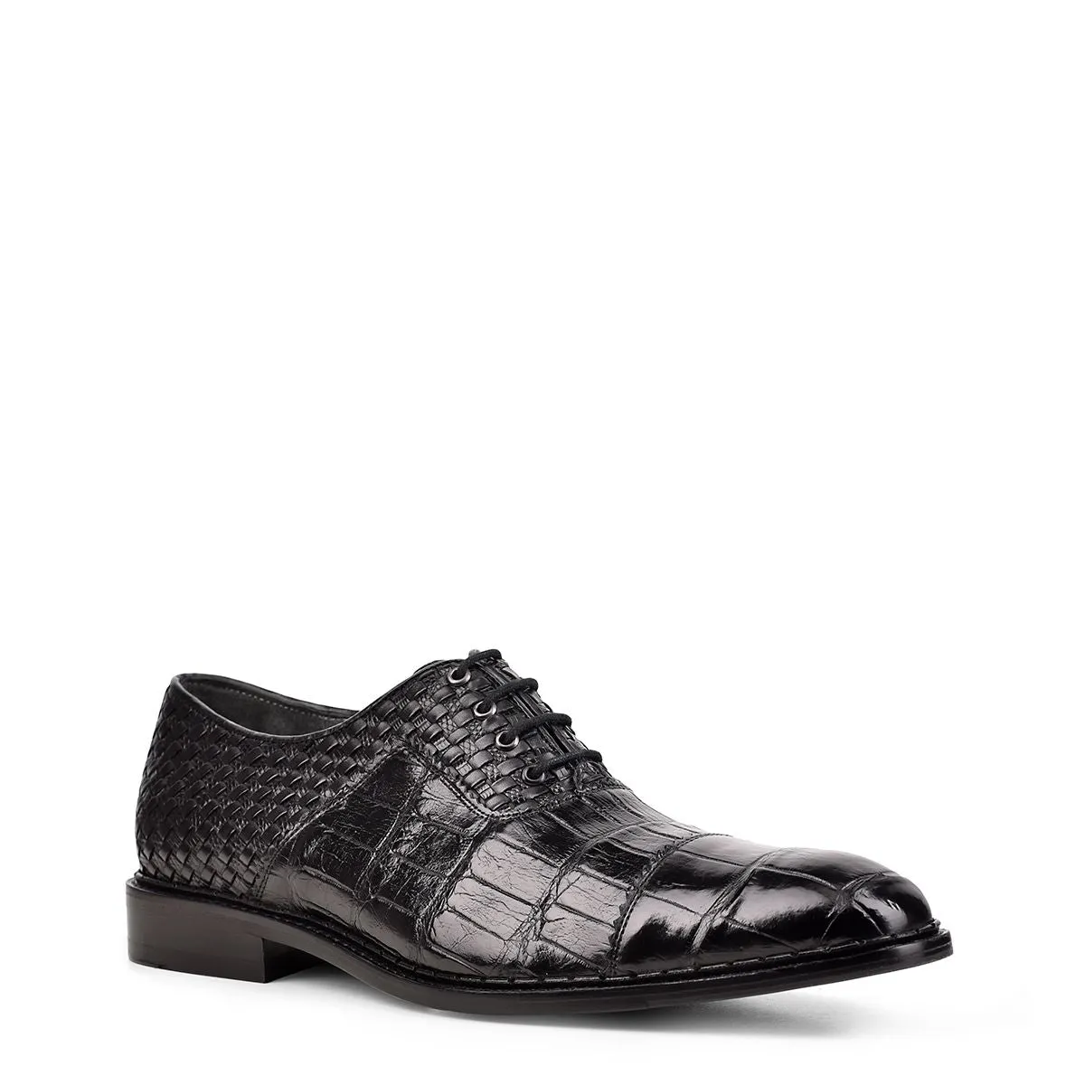 Mens Cuadra Black Fashion Dress Shoes - Woven Alligator Oxford Style.