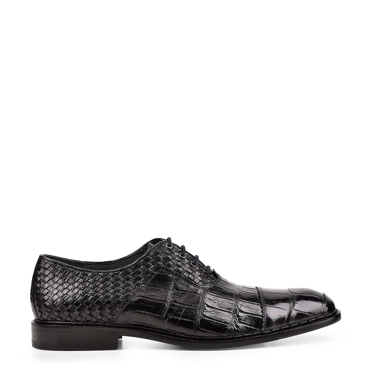 Mens Cuadra Black Fashion Dress Shoes - Woven Alligator Oxford Style.