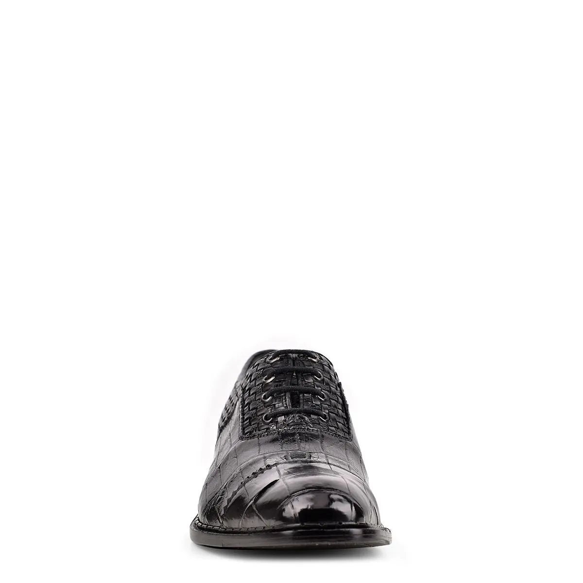 Mens Cuadra Black Fashion Dress Shoes - Woven Alligator Oxford Style.