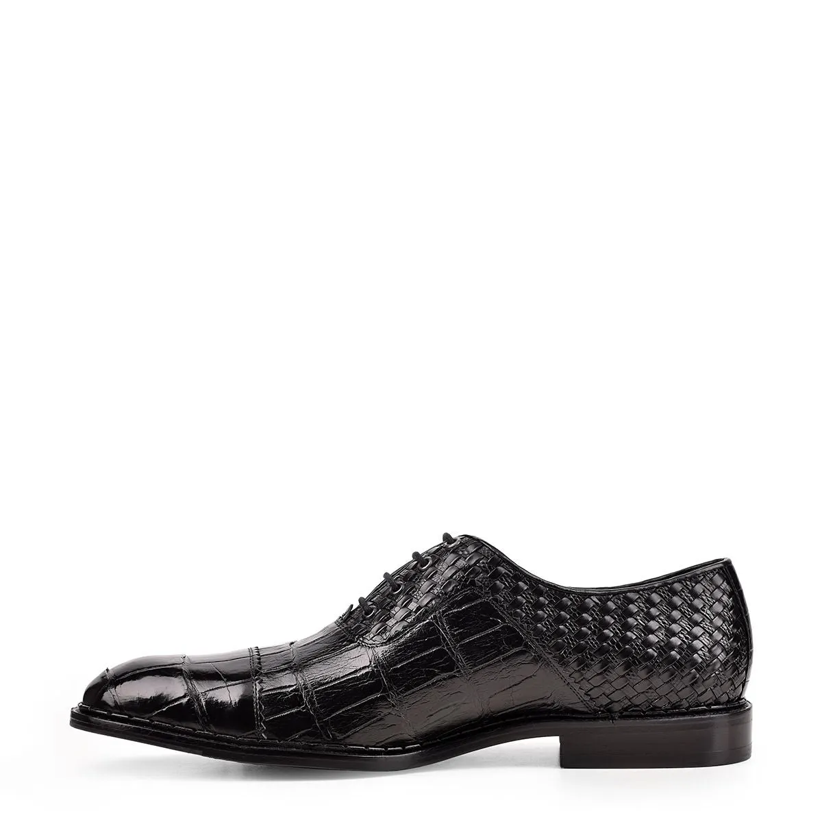 Mens Cuadra Black Fashion Dress Shoes - Woven Alligator Oxford Style.