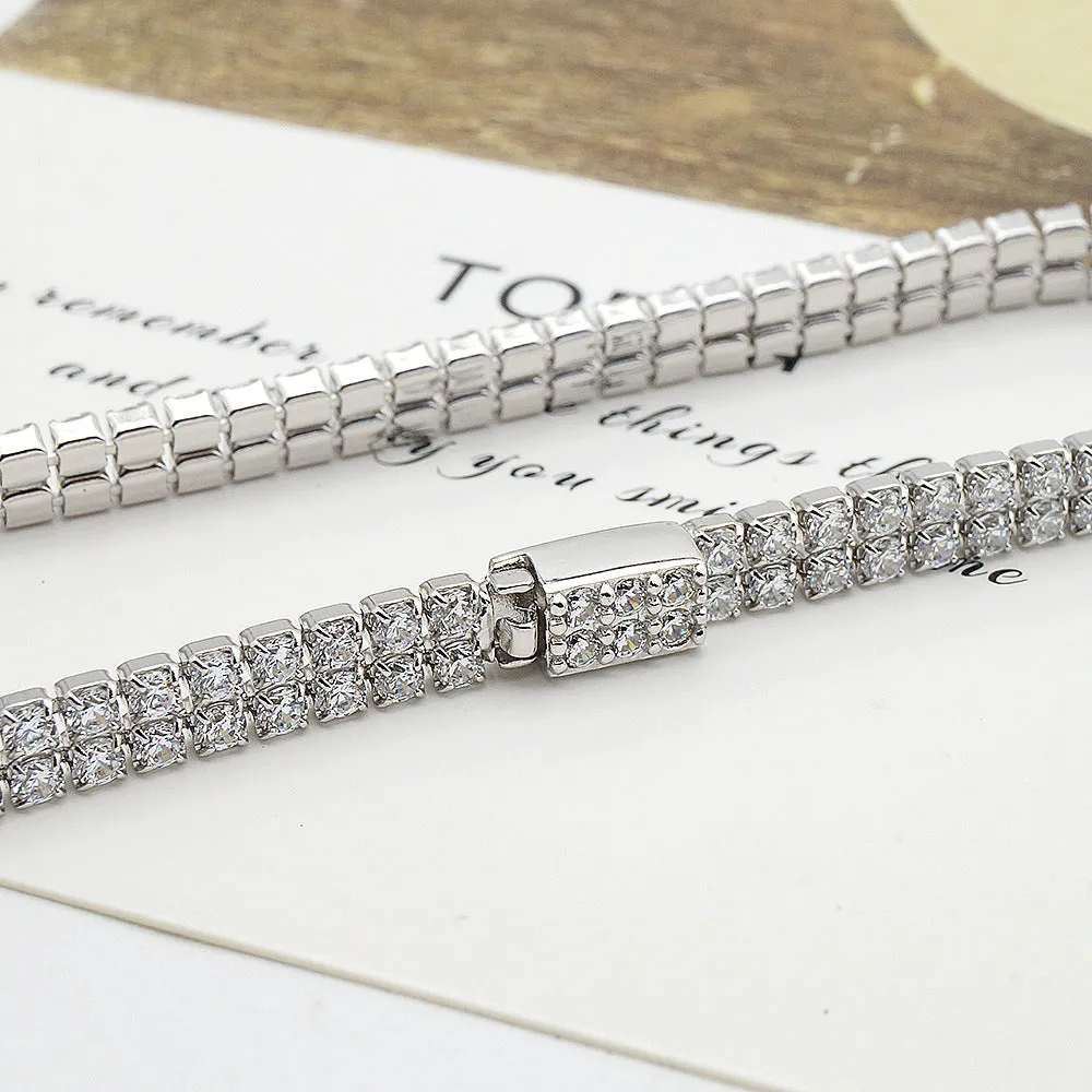 925 Sterling Silver Double Row Diamond Tennis Bracelet For Men and Women