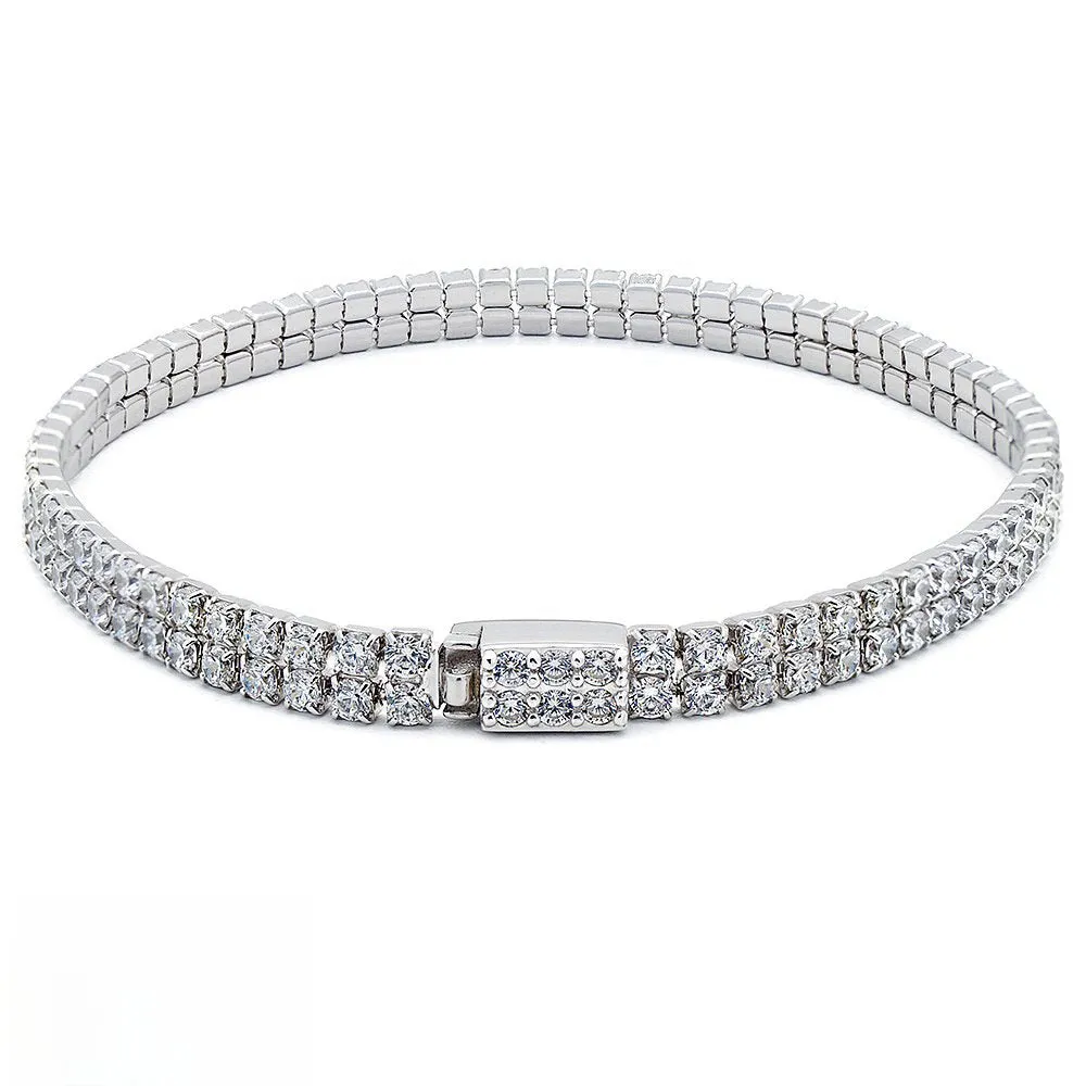 925 Sterling Silver Double Row Diamond Tennis Bracelet For Men and Women