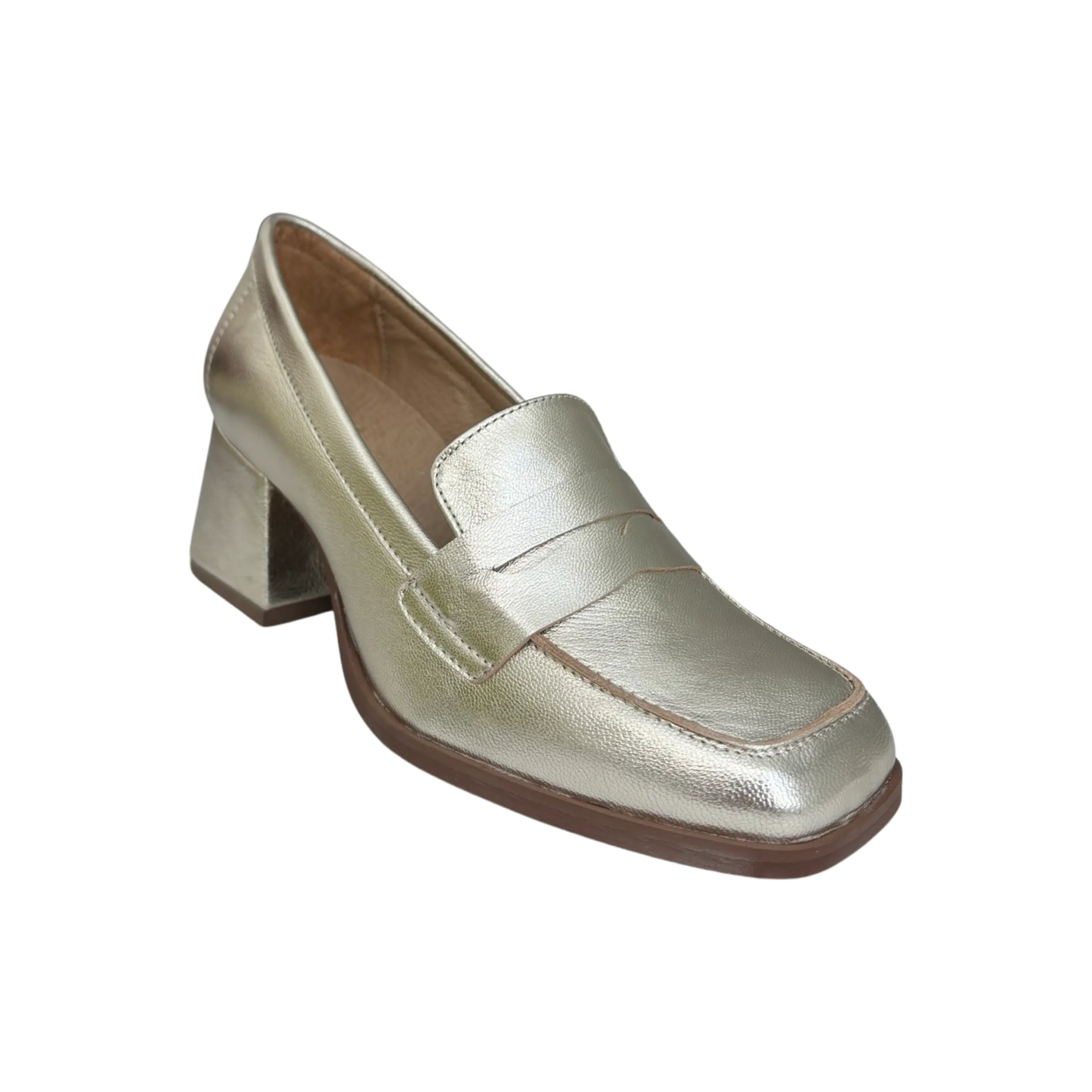 Ama Metallic Champagne Block Heel