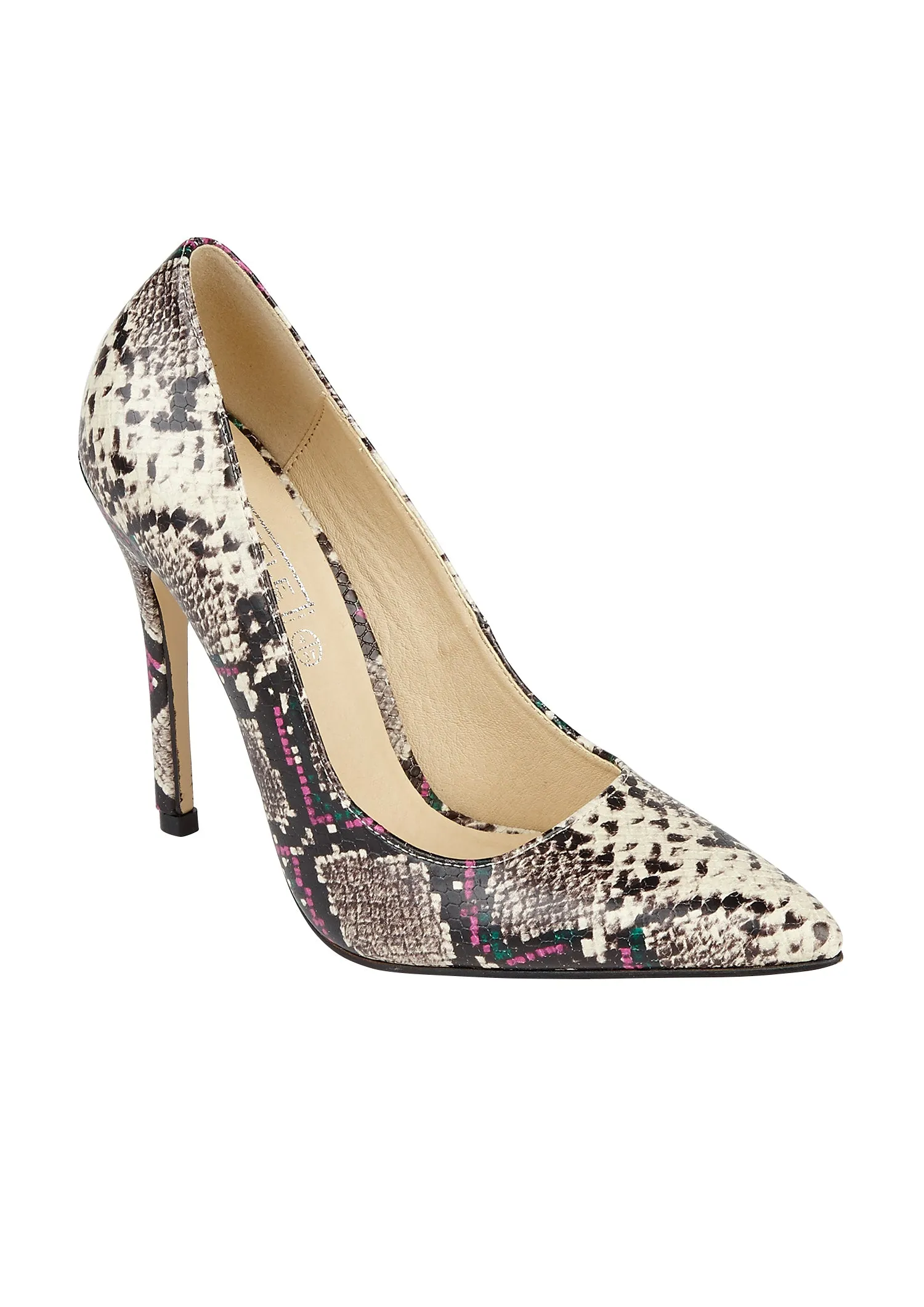 Beige Snake Pattern Flat Shoes