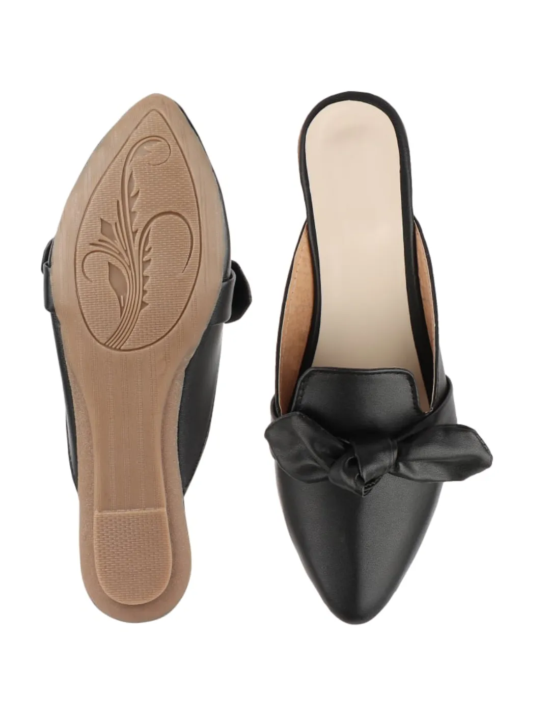 Black Bowed Open Back Slip-On Flats