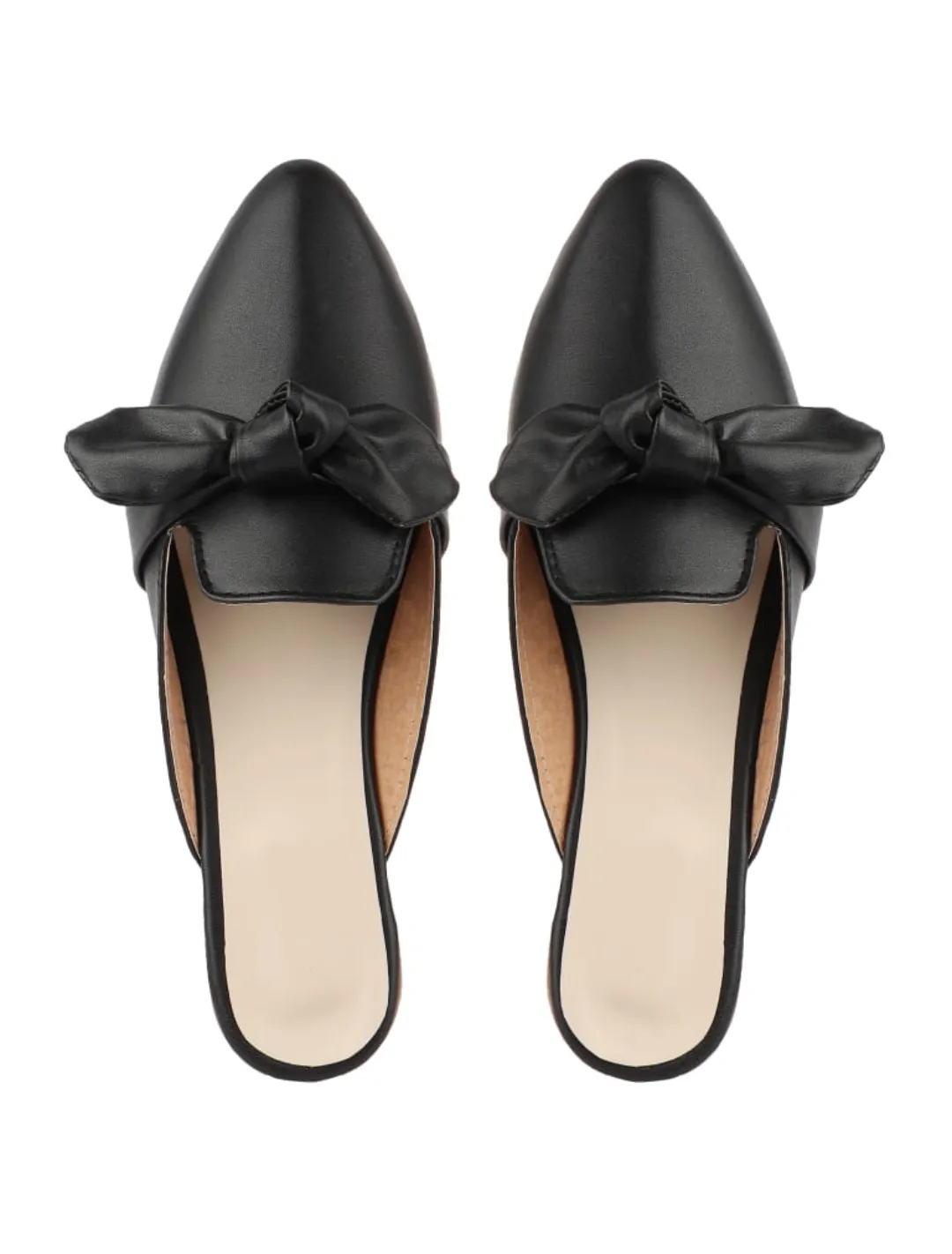 Black Bowed Open Back Slip-On Flats