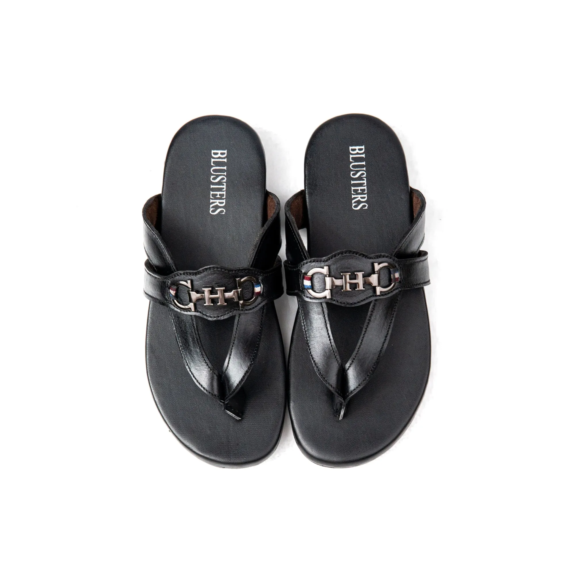 Black Cross Strap Leather Slippers