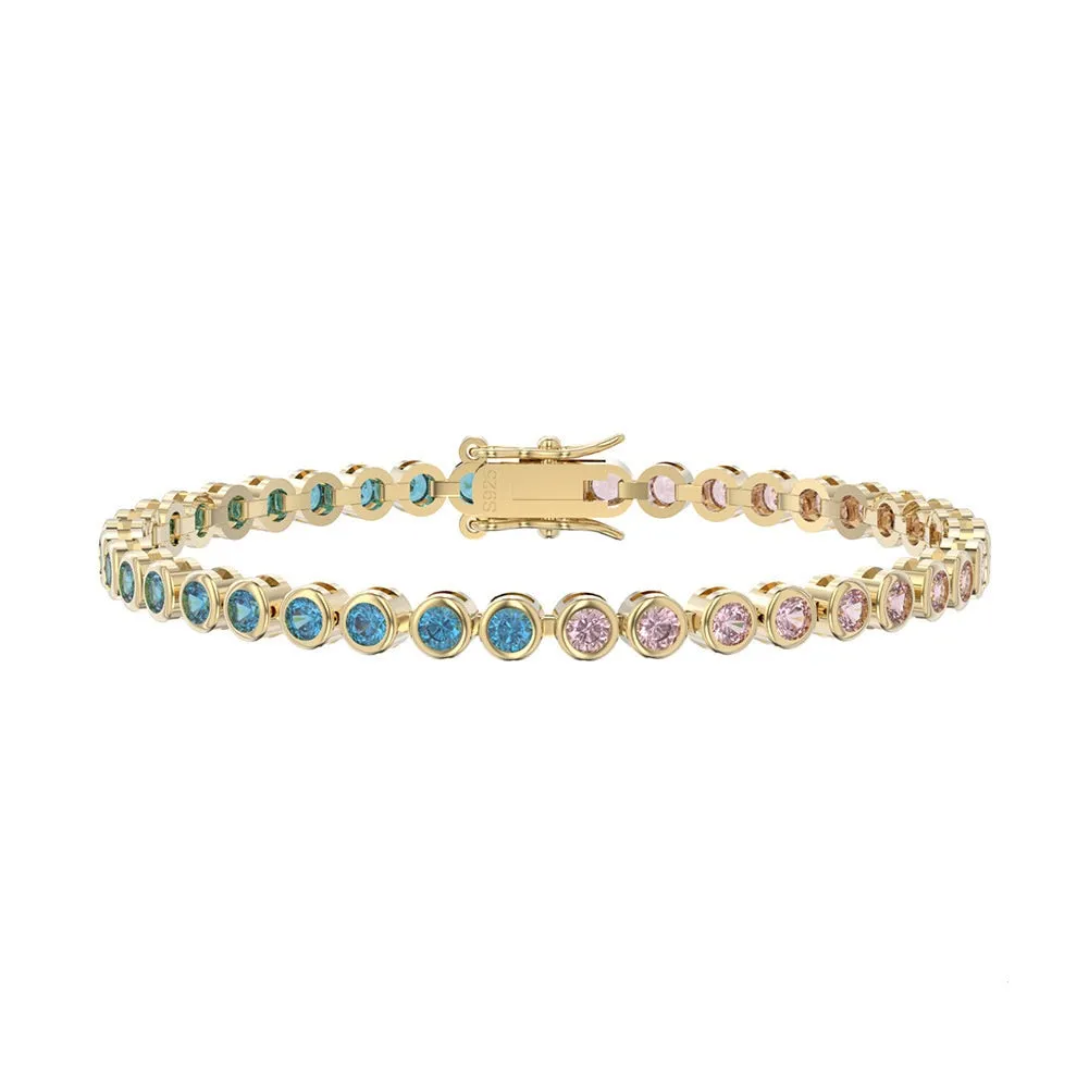 Blue and Pink Two-Tone Round Cut Zirconia Tennis Bracelet