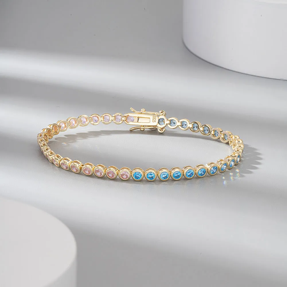 Blue and Pink Two-Tone Round Cut Zirconia Tennis Bracelet