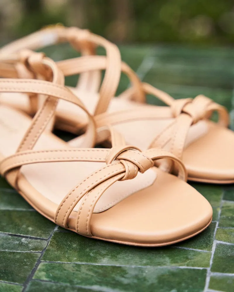 Borneo Cross Strap Vegan Leather Flat Sandals | Latte