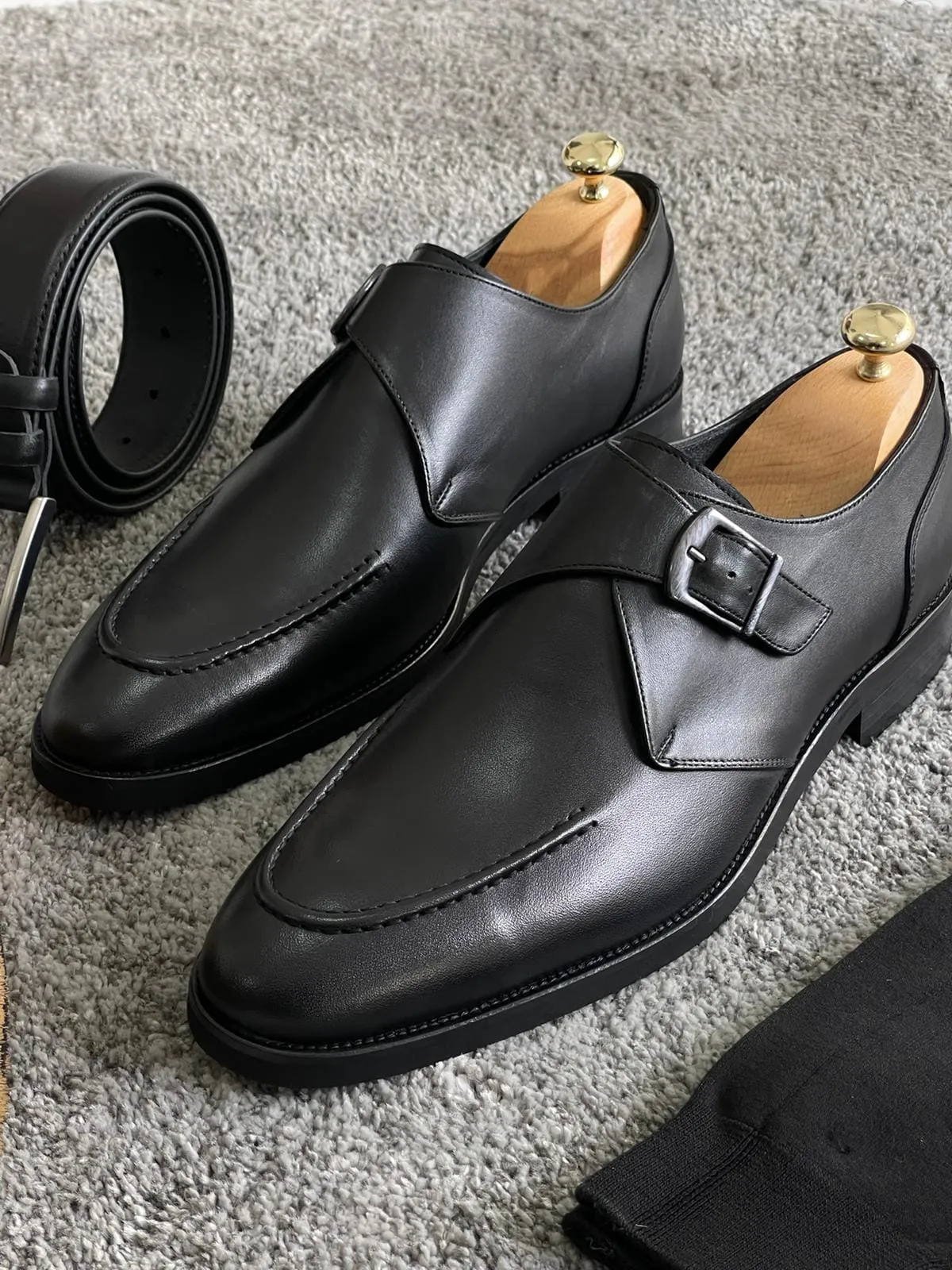 Buckle Leather Classic Black Shoes