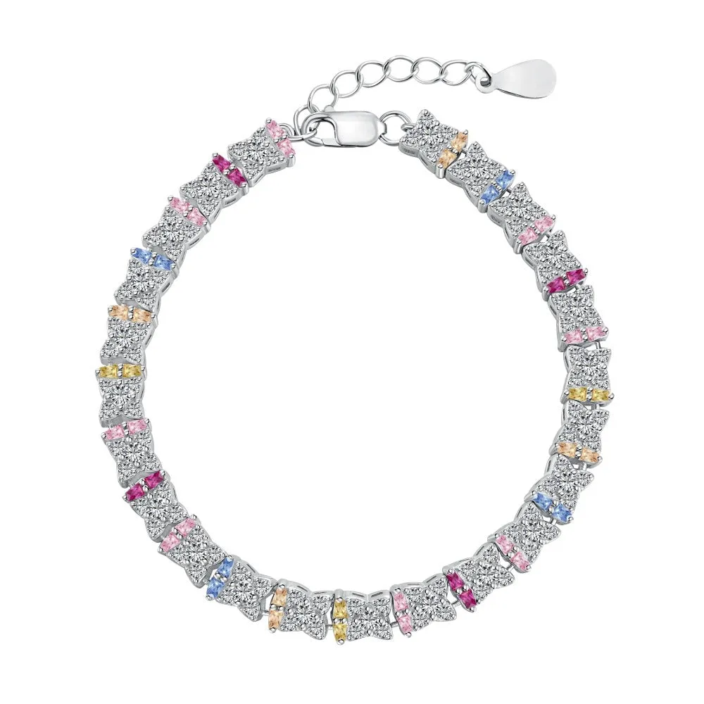 Colorful Marquise Zirconia Row Diamond Tennis Bracelet Silver