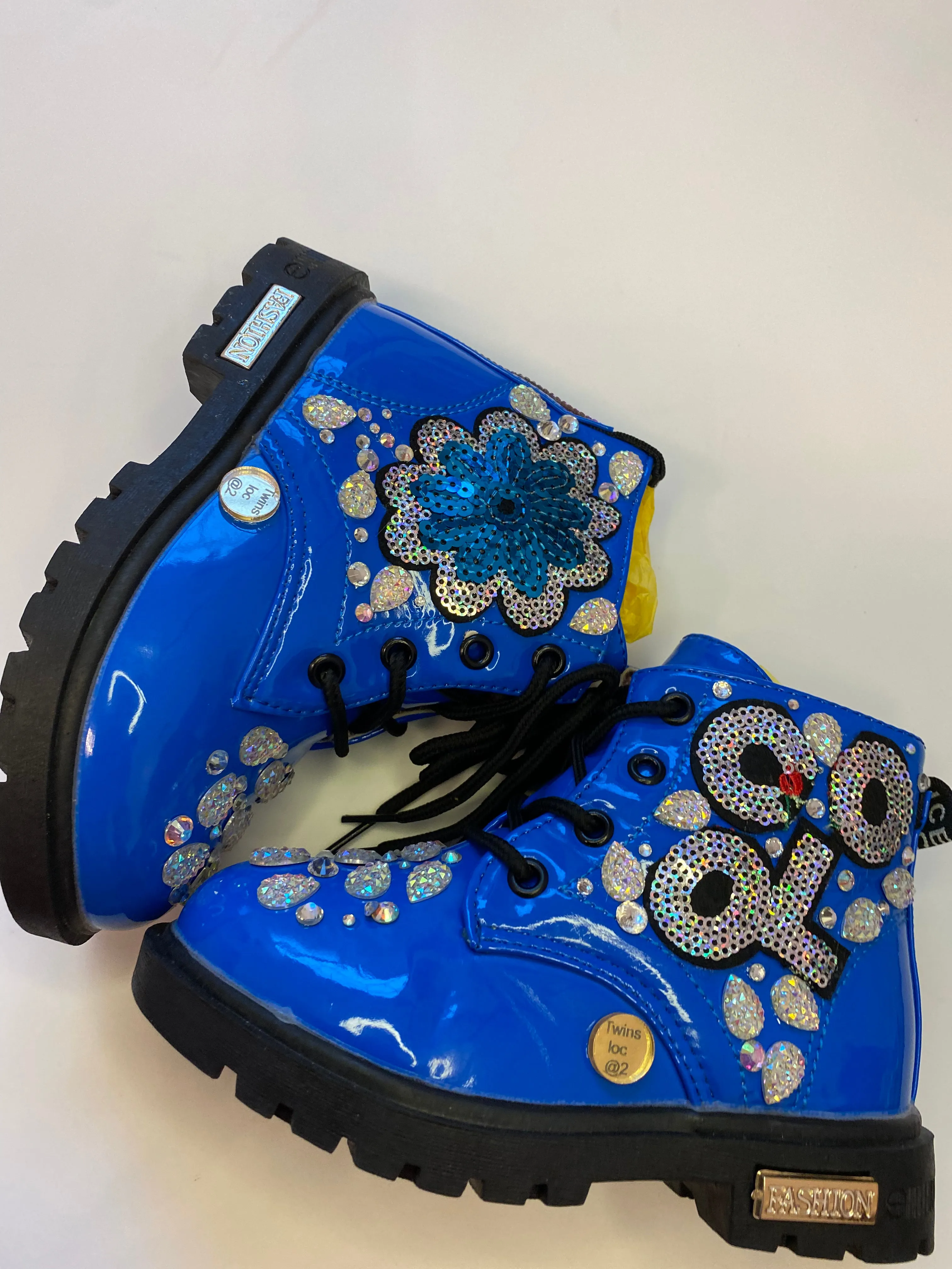 COOLING FLOWERS GIRLS CUSTOM BLUE BOOTS