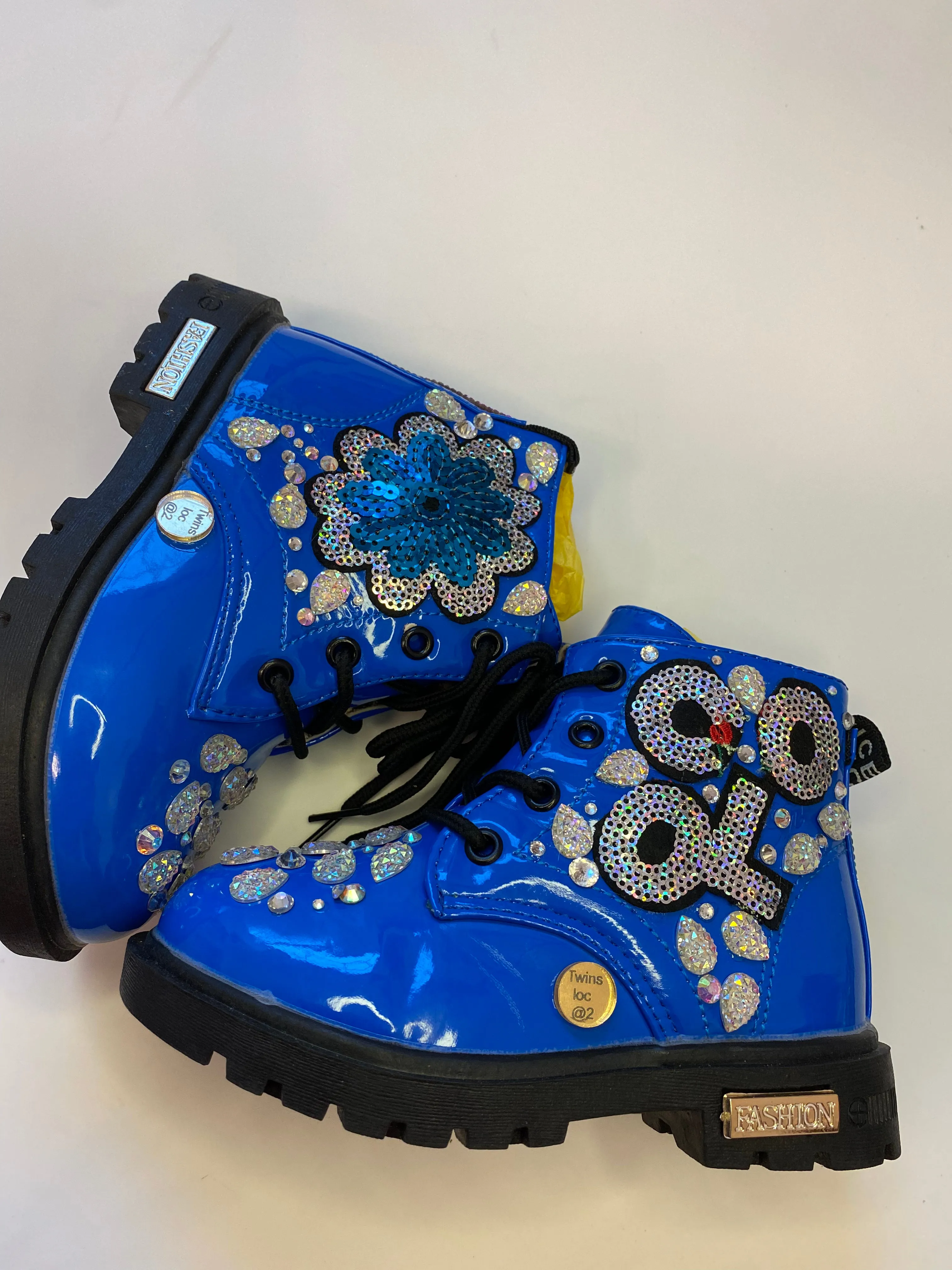 COOLING FLOWERS GIRLS CUSTOM BLUE BOOTS