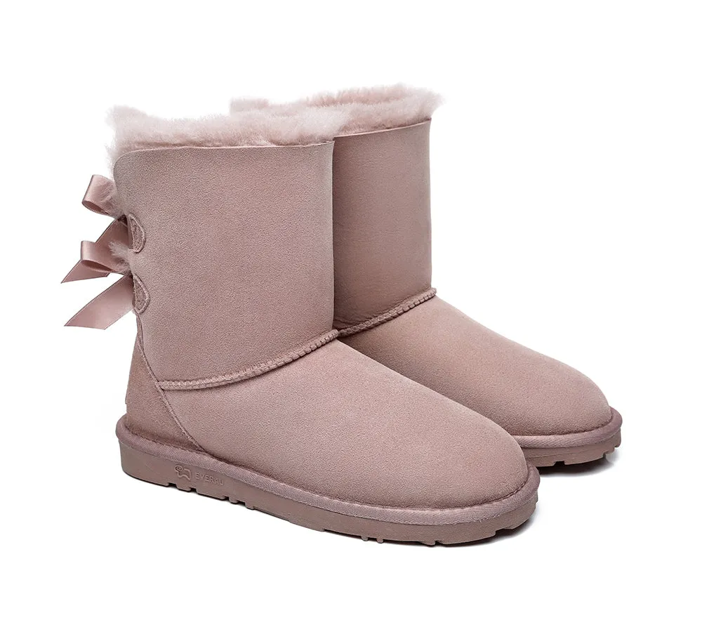 EVERAU Double Baily Short Back Bow Sheepskin Women Boots