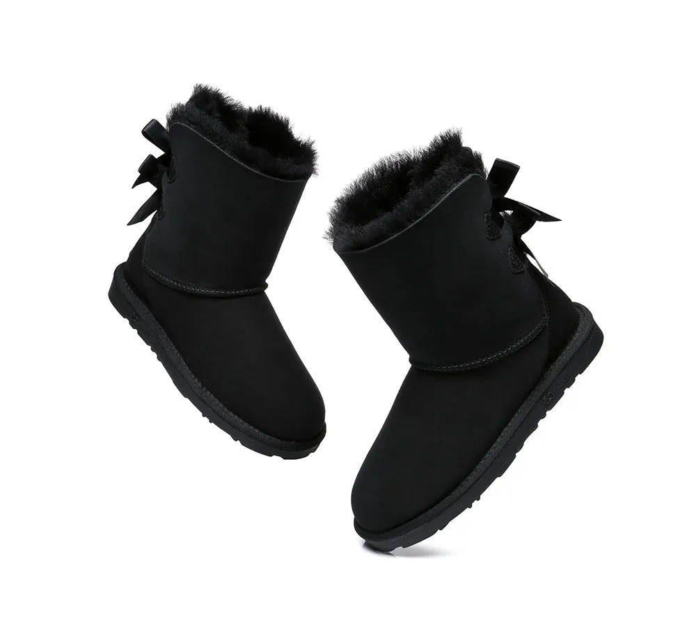 EVERAU Double Baily Short Back Bow Sheepskin Women Boots