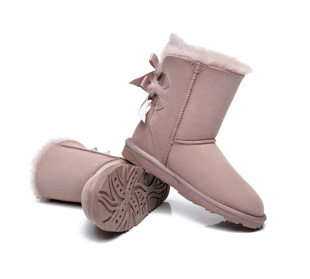 EVERAU Double Baily Short Back Bow Sheepskin Women Boots