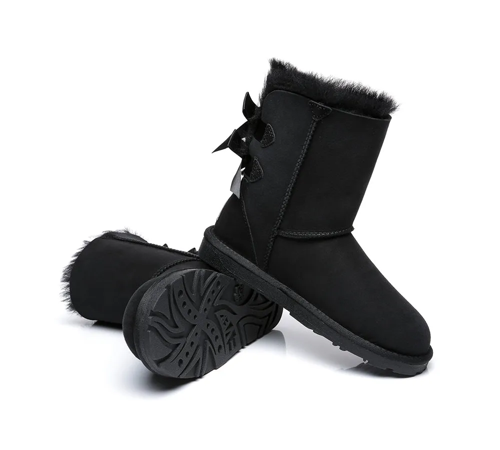 EVERAU Double Baily Short Back Bow Sheepskin Women Boots