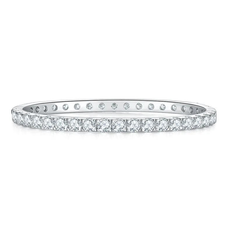 Full Loop 4mm Round Silver Moissan Diamond Tennis Bracelet for Men and Women