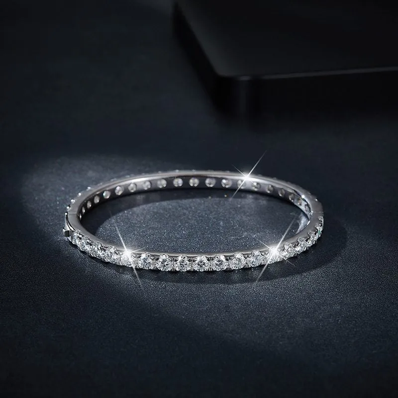 Full Loop 4mm Round Silver Moissan Diamond Tennis Bracelet for Men and Women