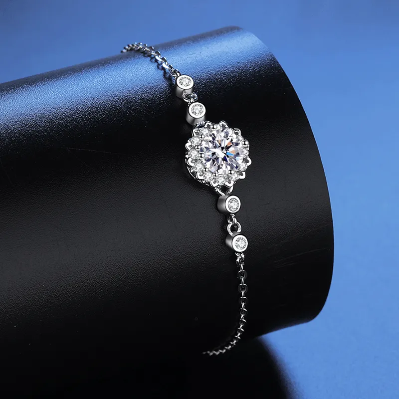 Gemstone Flower Moissanite Bracelet for Women