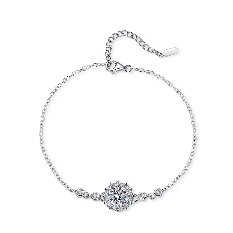 Gemstone Flower Moissanite Bracelet for Women