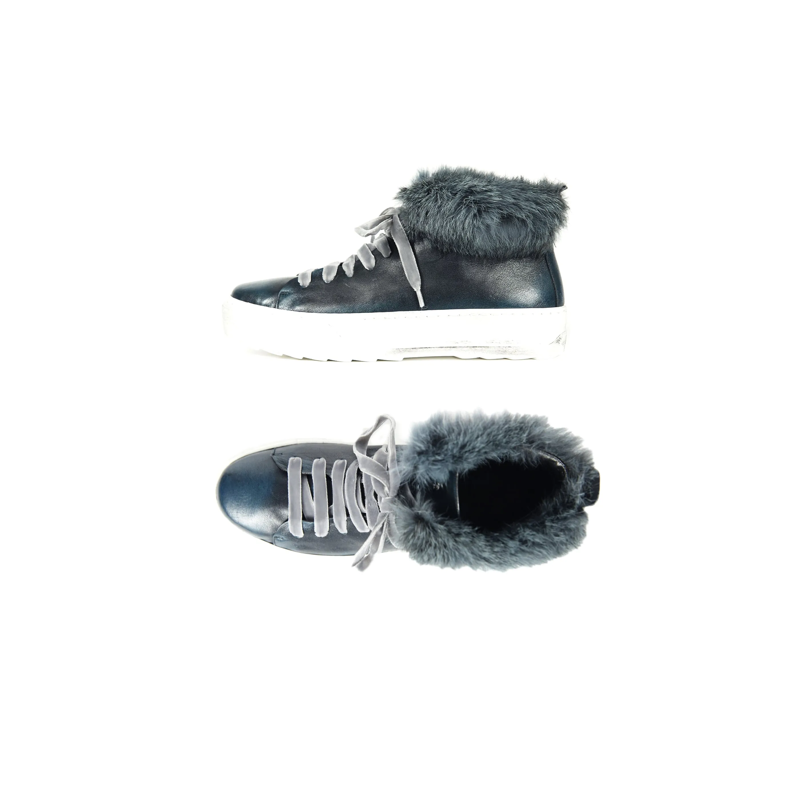 High-Top Fur Sneaker Sfumato Deep Blue