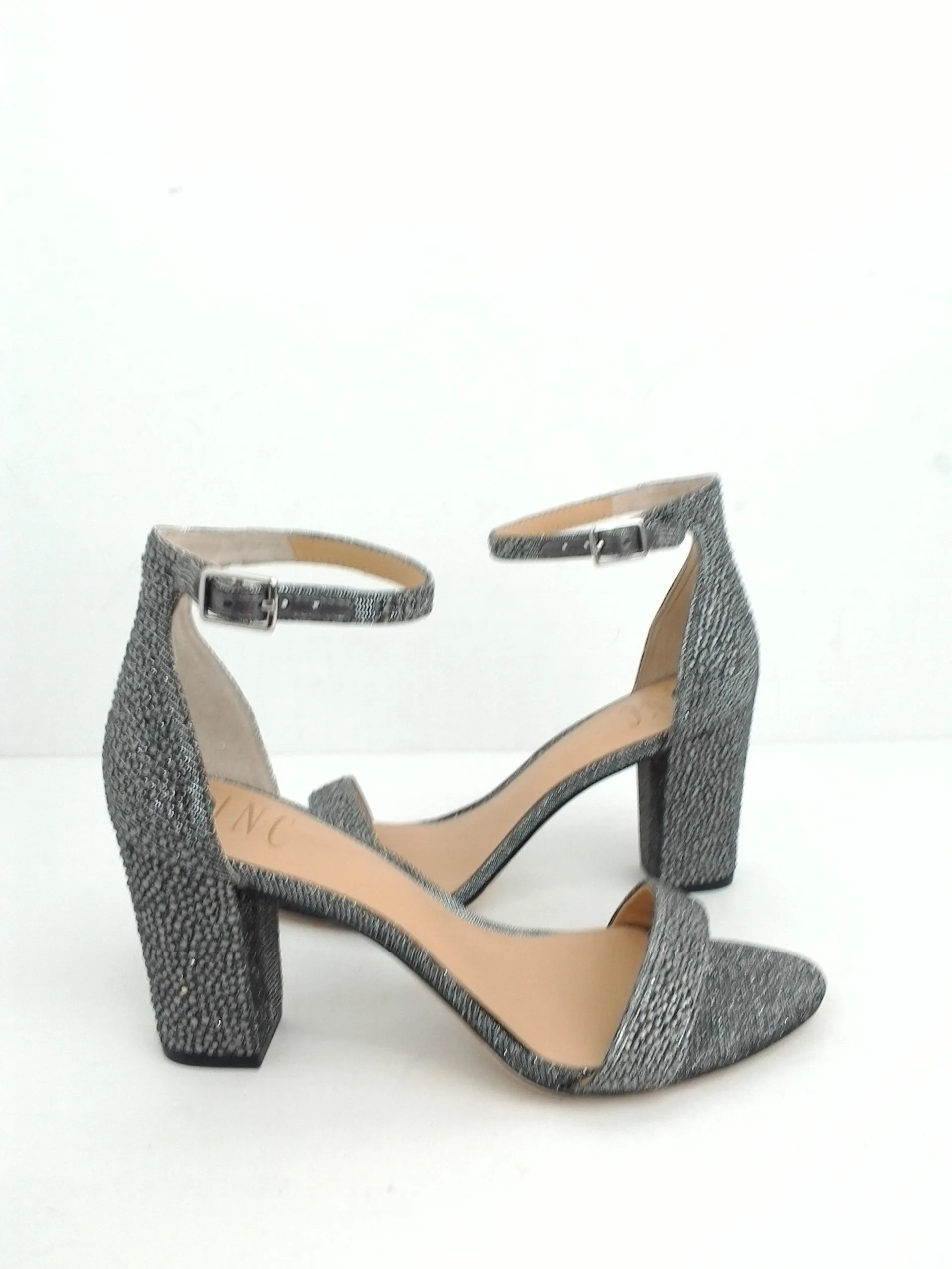 INC International Concepts Women's Block Heel Sandal, Dark Silver Size 8.5 M