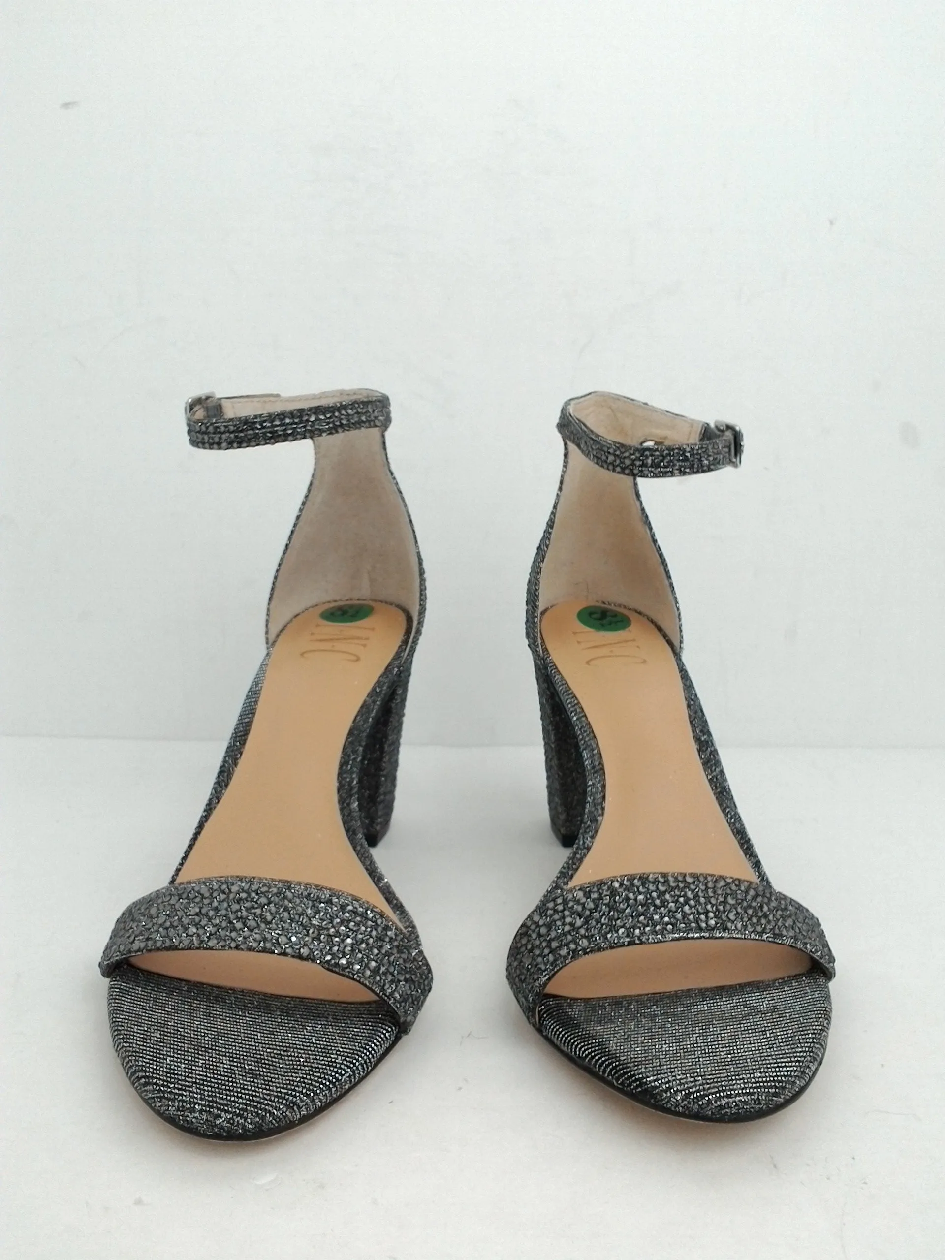 INC International Concepts Women's Block Heel Sandal, Dark Silver Size 8.5 M