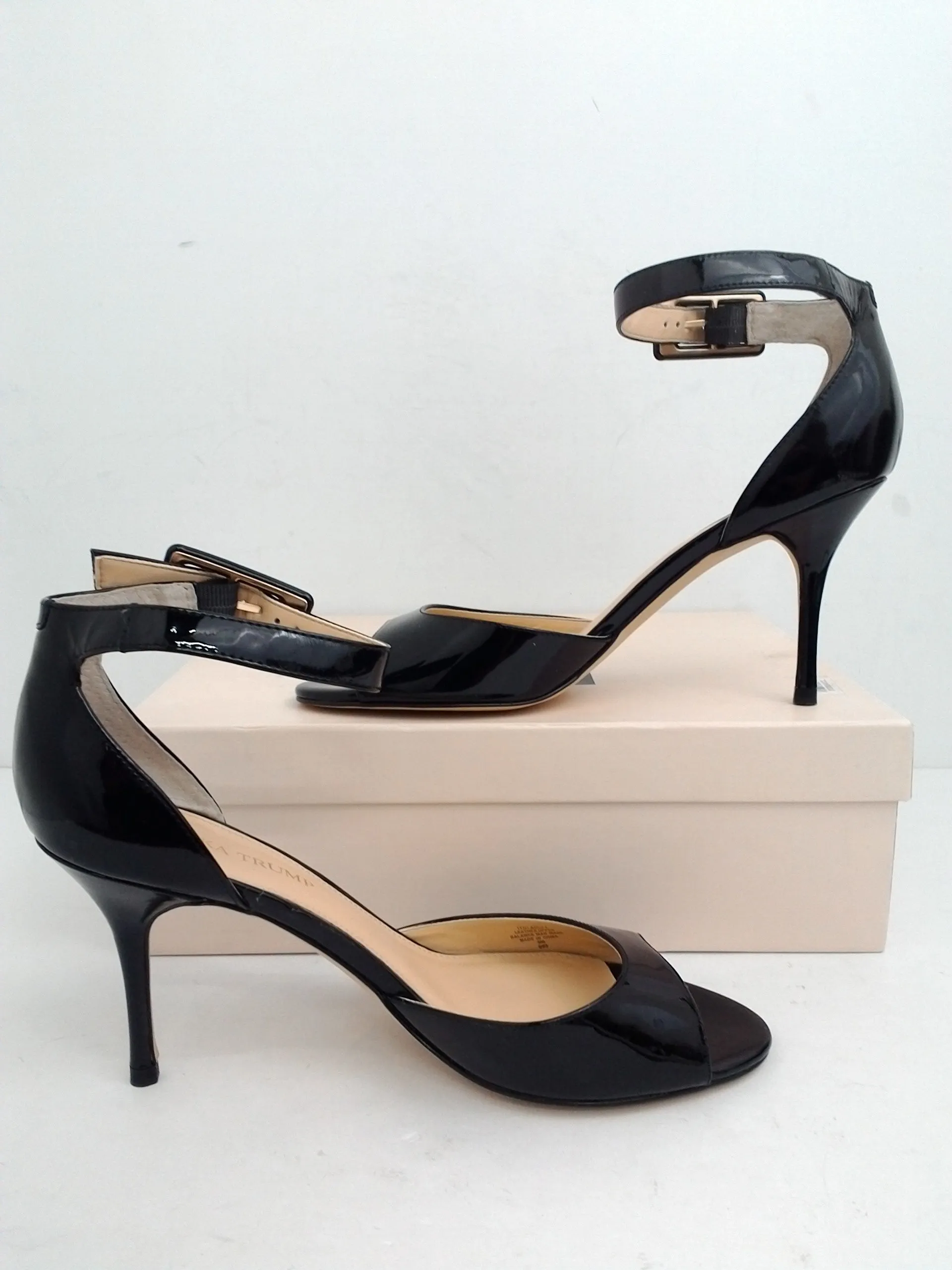 Ivanka Trump Women's Gladly Black Patent Heeled Sandal Size 9 M