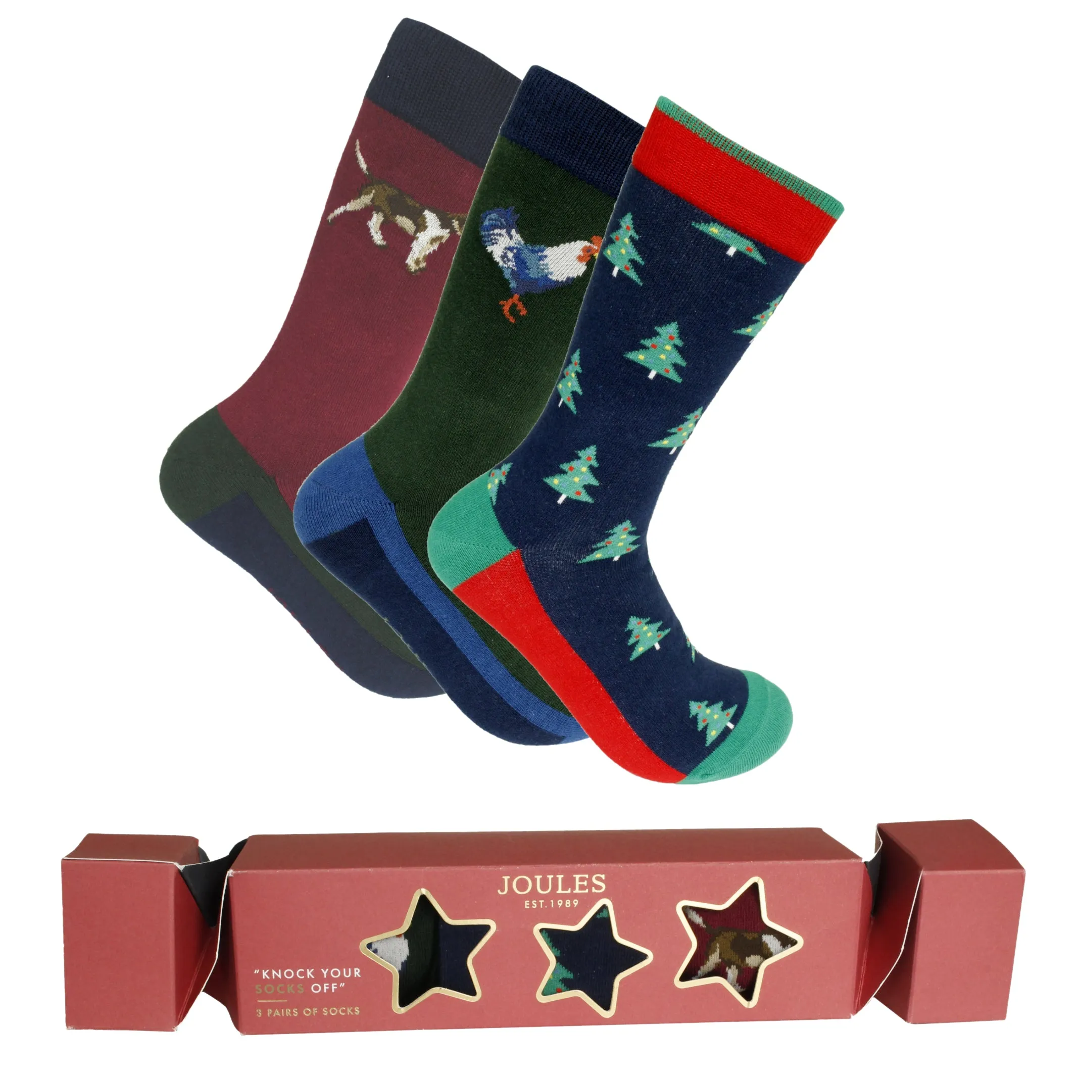 Joules Mens Christmas/ Xmas 'Cracker' Socks In Cracking Gift Box - (3-Pack)