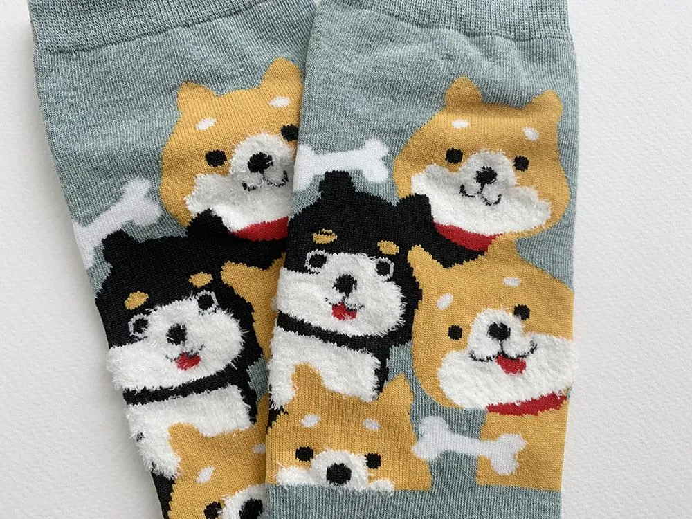 Kawaii Cute Ankle Socks - Puppies Grey