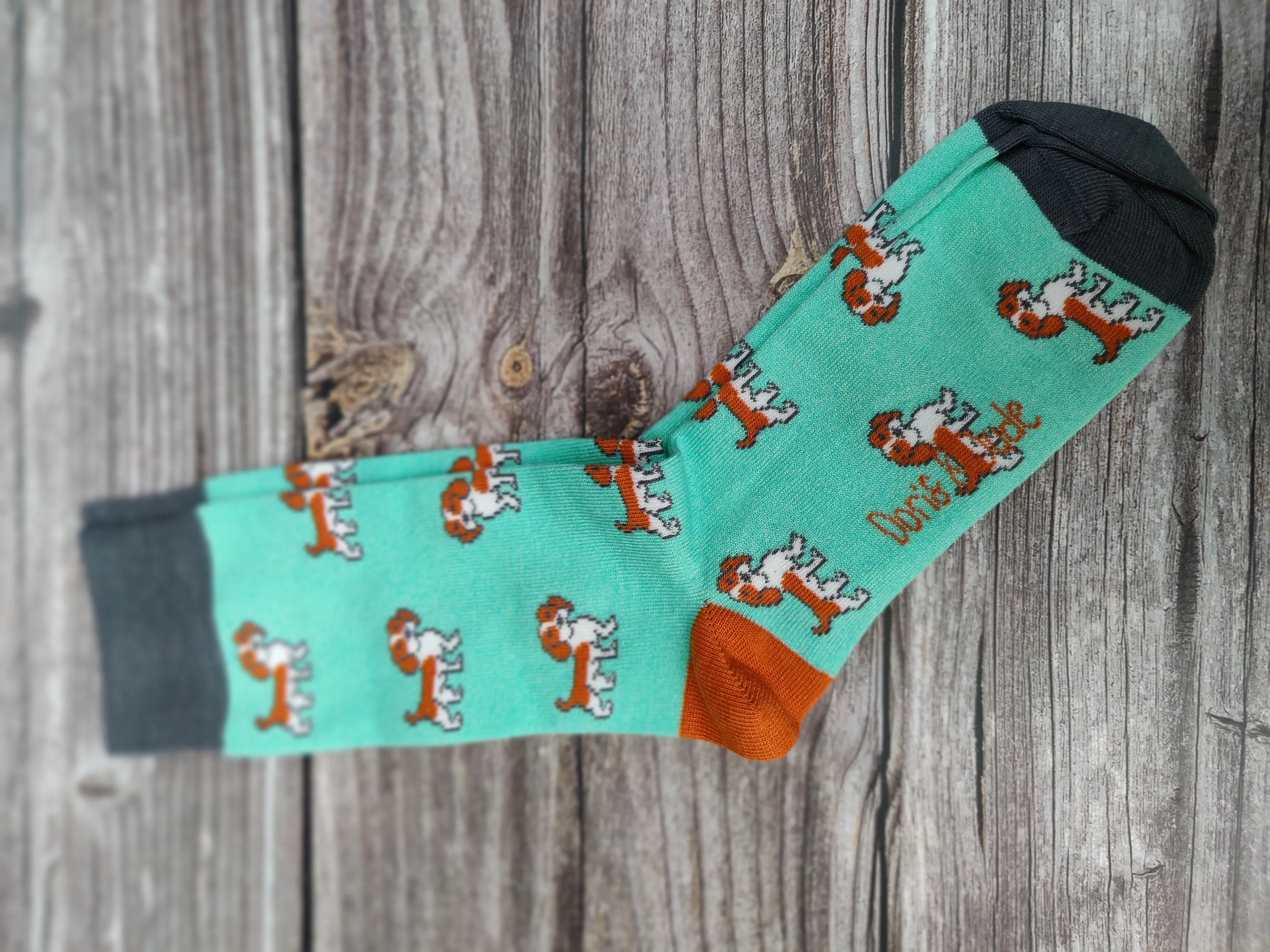 Ladies Bambo Socks Doris & Dude Mint Green Dog Orange/Grey  3-7UK