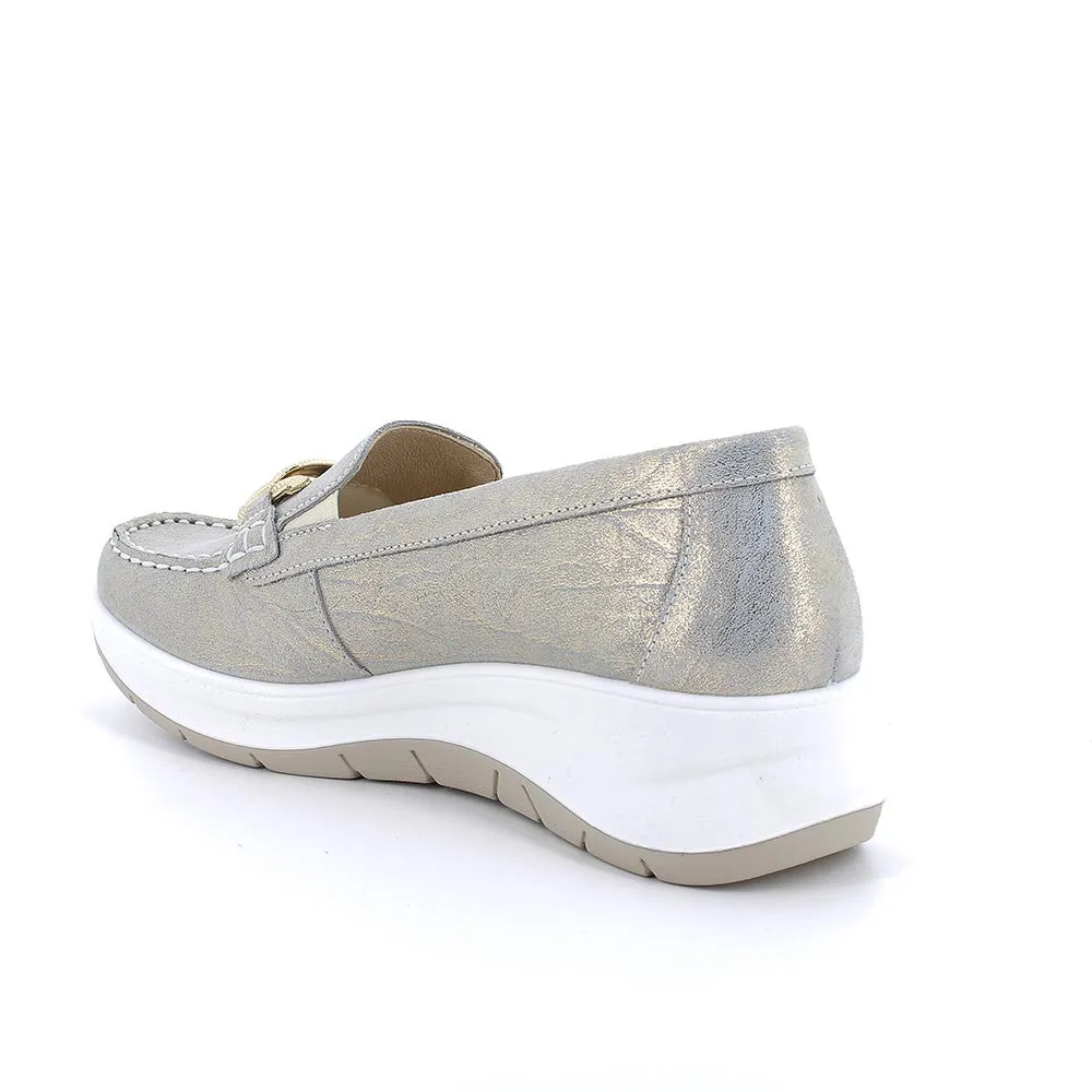 Ladies IGI & Co Slip On Shoes Gold Argento Buckle 5653444