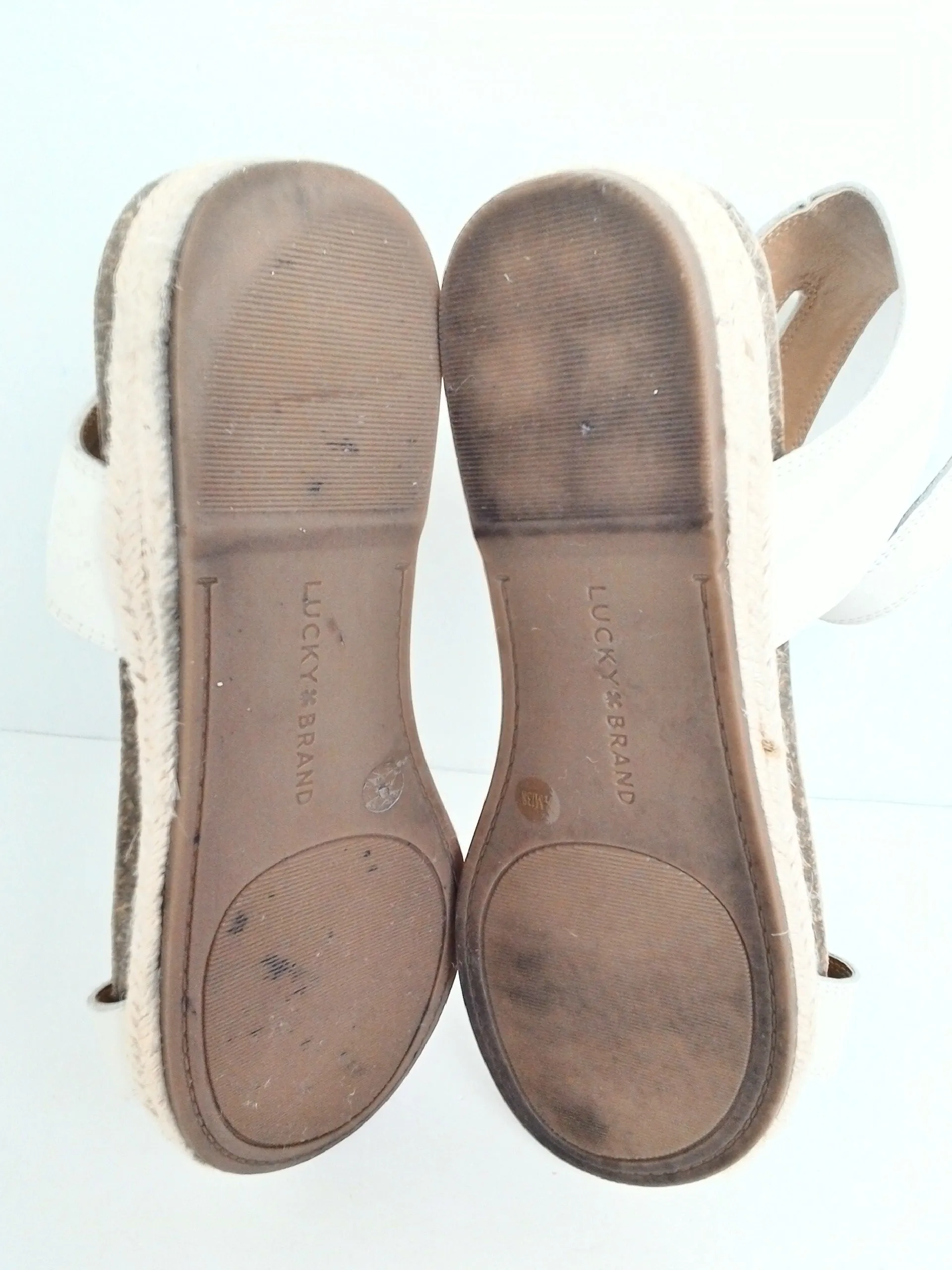 Lucky Brand Women's Garston Beige Leather Sandals Size 7.5