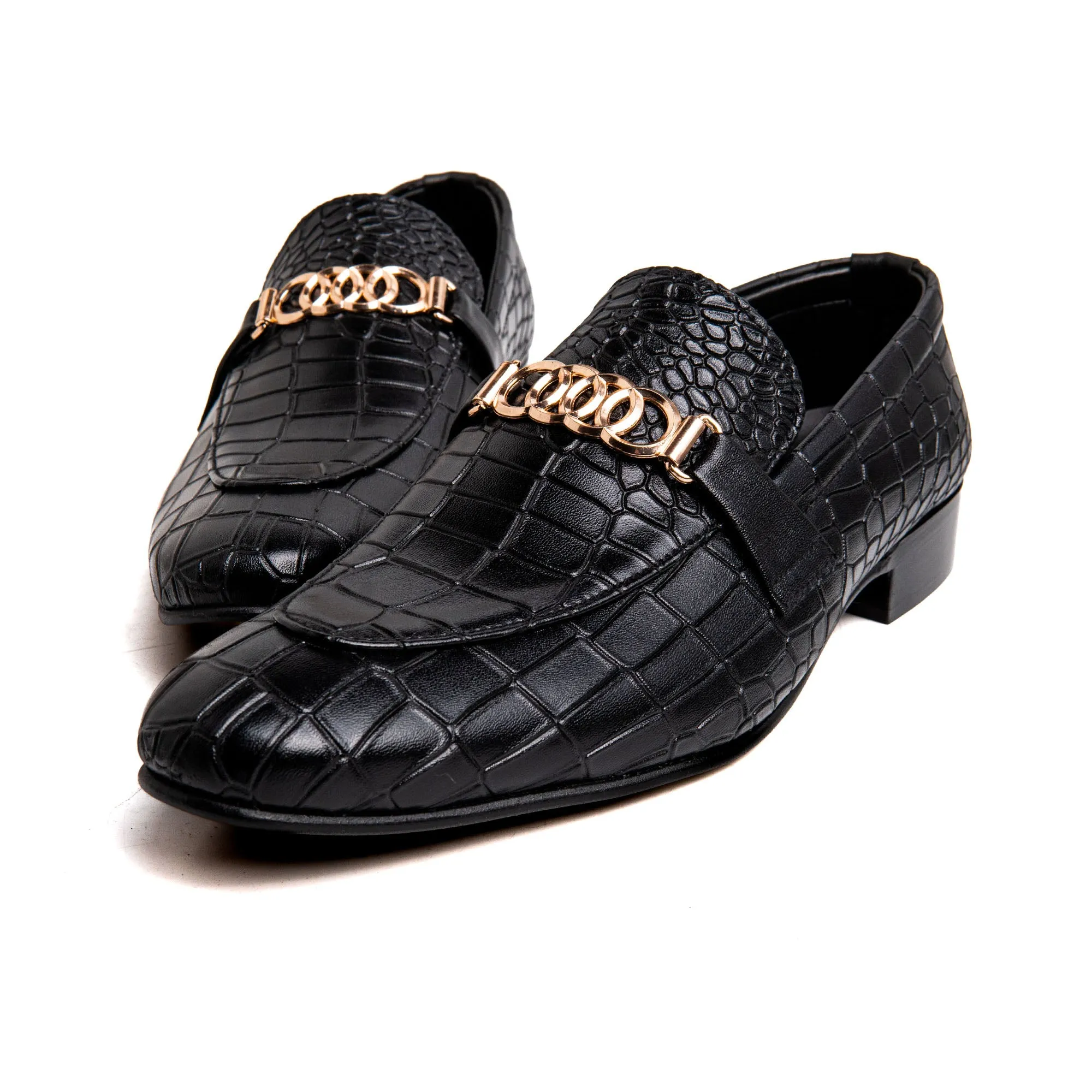 Men Black Engraved Imported PU Leather Shoes