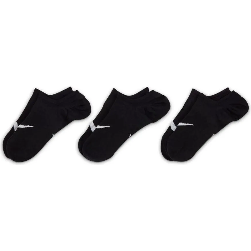 NIKE WOMEN'S EVERYDAY PLUS LIGHTWEIGHT TRAINING BLACK FOOTIE SOCKS (3 PAIRS)