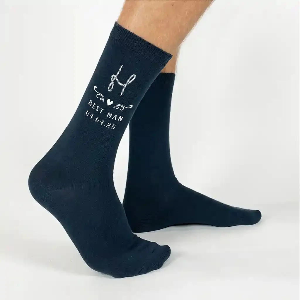 Personalized Monogram Groomsmen Socks for Rustic Ranch Wedding