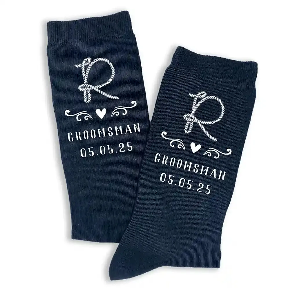 Personalized Monogram Groomsmen Socks for Rustic Ranch Wedding