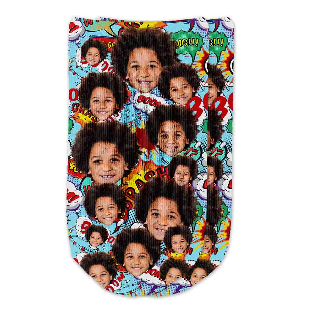 Photo Collage Face Socks Custom Printed on No Show Socks