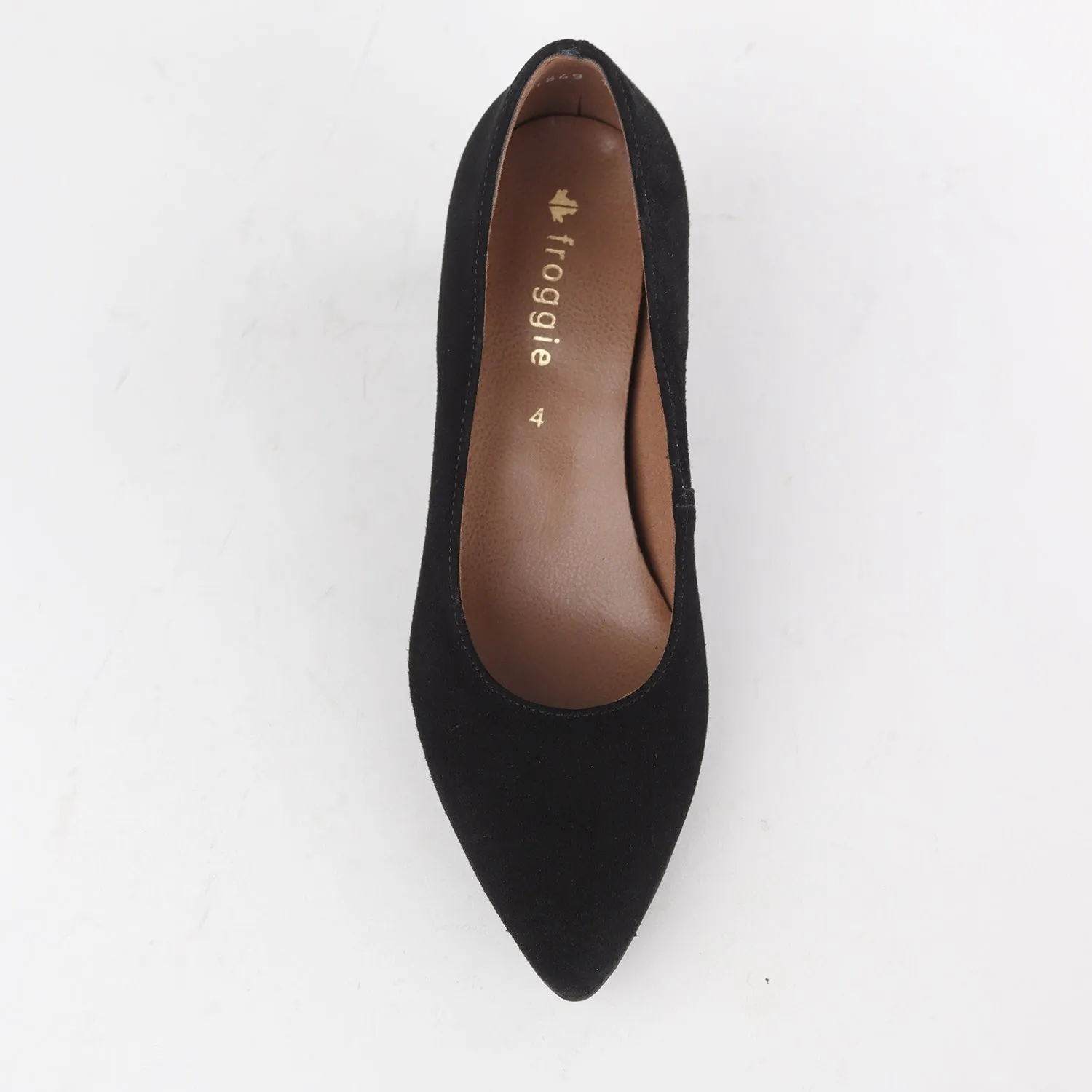 Pointed Block Heel Court Shoes in Black Suede - 12604