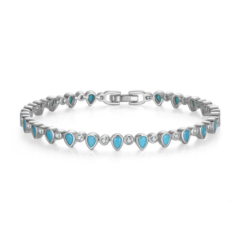 S925 Sterling Silver Pear Shape Turquoise Tennis Bracelet