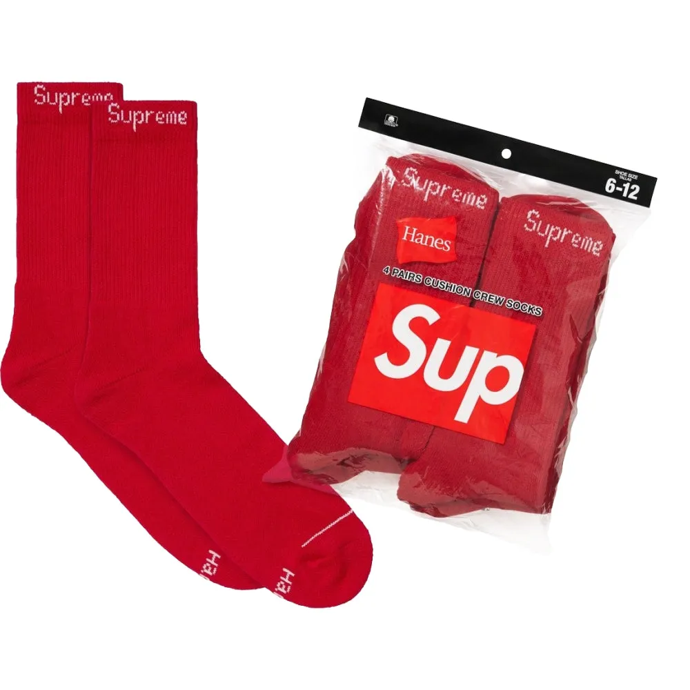 SUPREME HANES CREW SOCKS (4 PACK)-RED