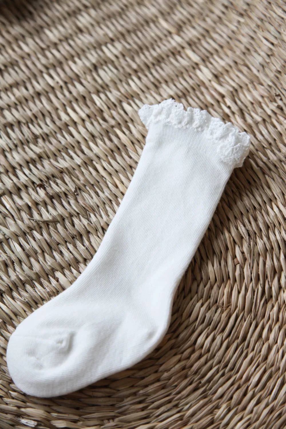 White Lace Trim Knee High Socks