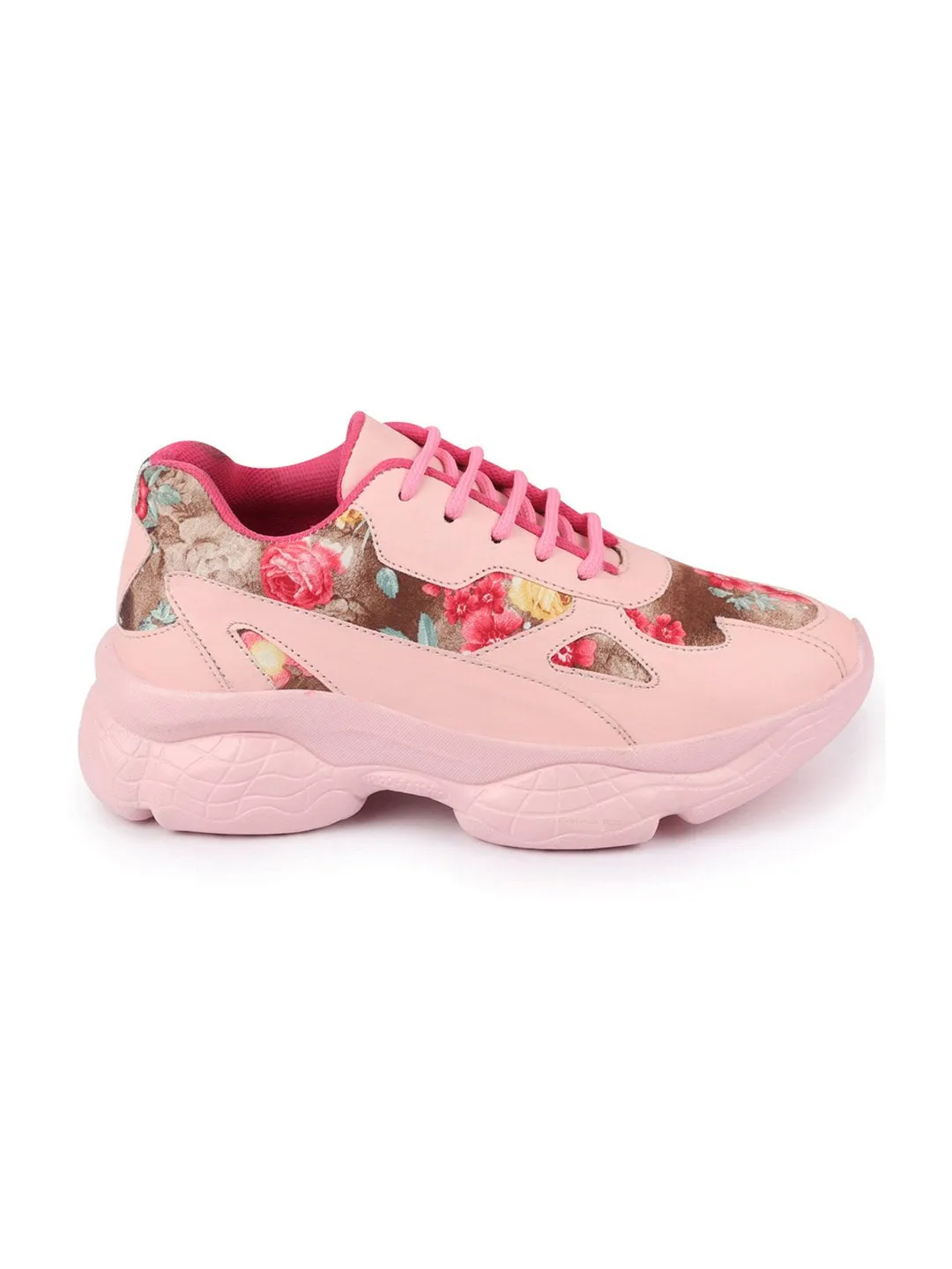 Women Pink Sport & Outdoor Lace Up Running Shoes