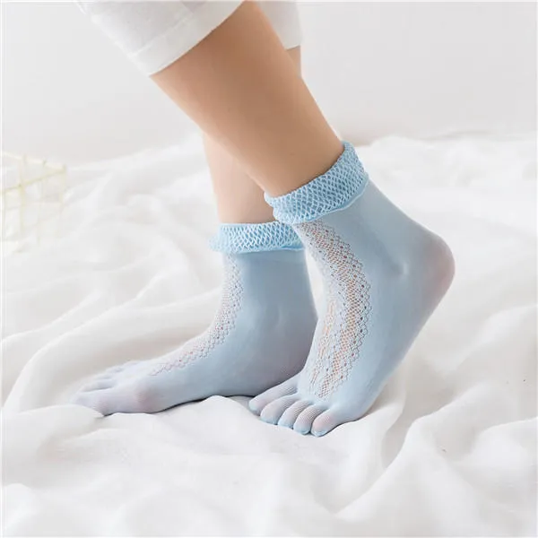 Women Summer Mesh Breathable Five Toe Socks Absorbent Sweat Short Socks