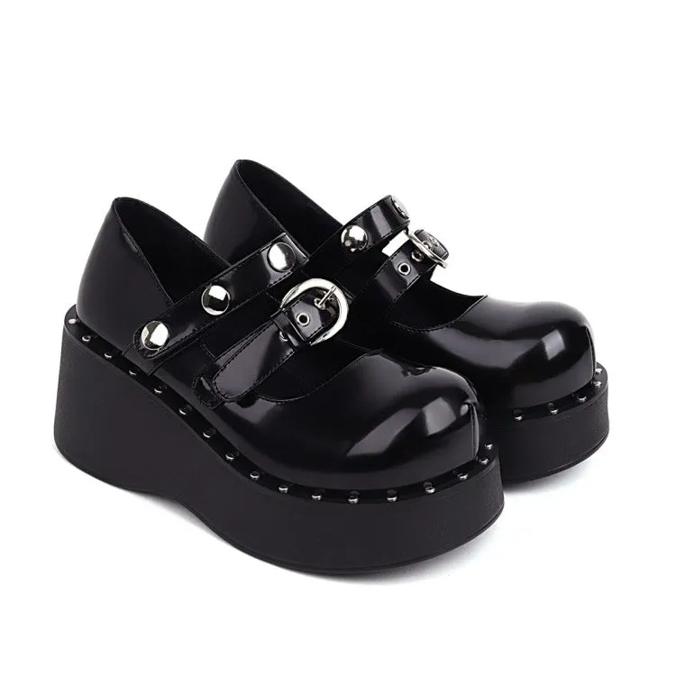 Women's Buckle Rivets Platform Wedge Heels Shoes