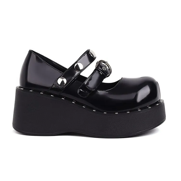 Women's Buckle Rivets Platform Wedge Heels Shoes